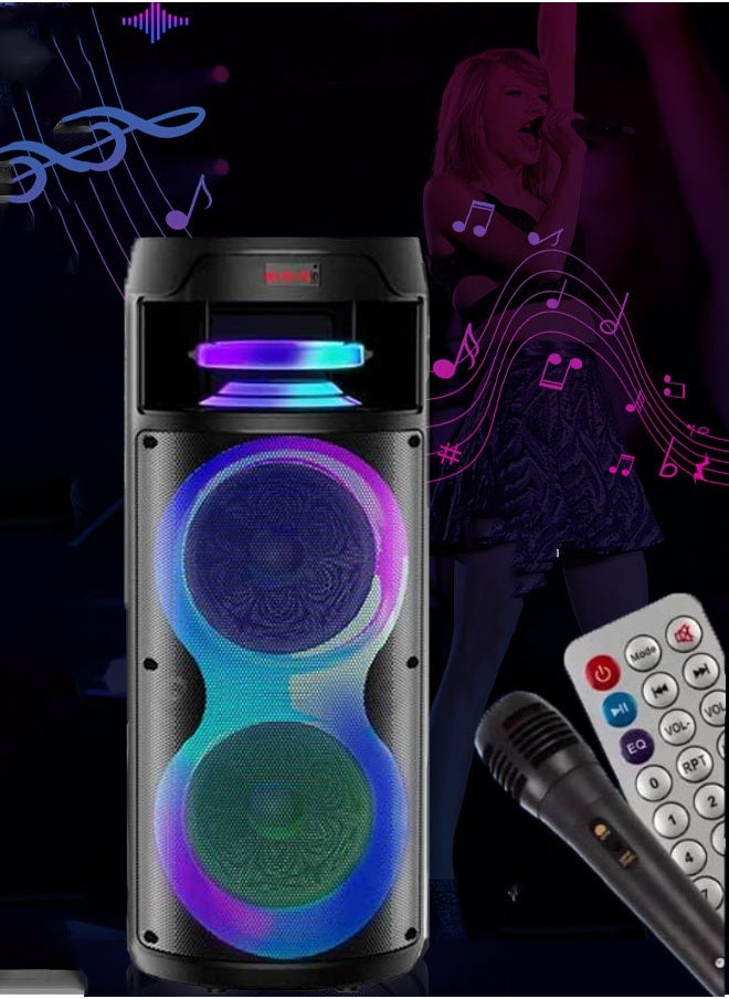 Generic - Bluetooth PA Speaker System Rechargeable Outdoor Bluetooth Speaker Portable PA System Dual 8” Subwoofer 1” Tweeter Microphone In Party Lights USB Radio Remote - Image 1