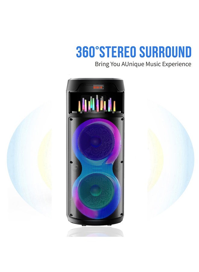 Generic - Bluetooth PA Speaker System Rechargeable Outdoor Bluetooth Speaker Portable PA System Dual 8” Subwoofer 1” Tweeter Microphone In Party Lights USB Radio Remote - Image 1