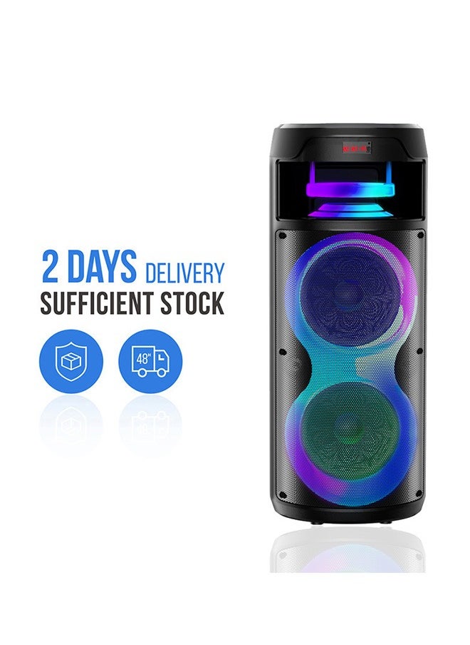 Generic - Bluetooth PA Speaker System Rechargeable Outdoor Bluetooth Speaker Portable PA System Dual 8” Subwoofer 1” Tweeter Microphone In Party Lights USB Radio Remote - Image 1