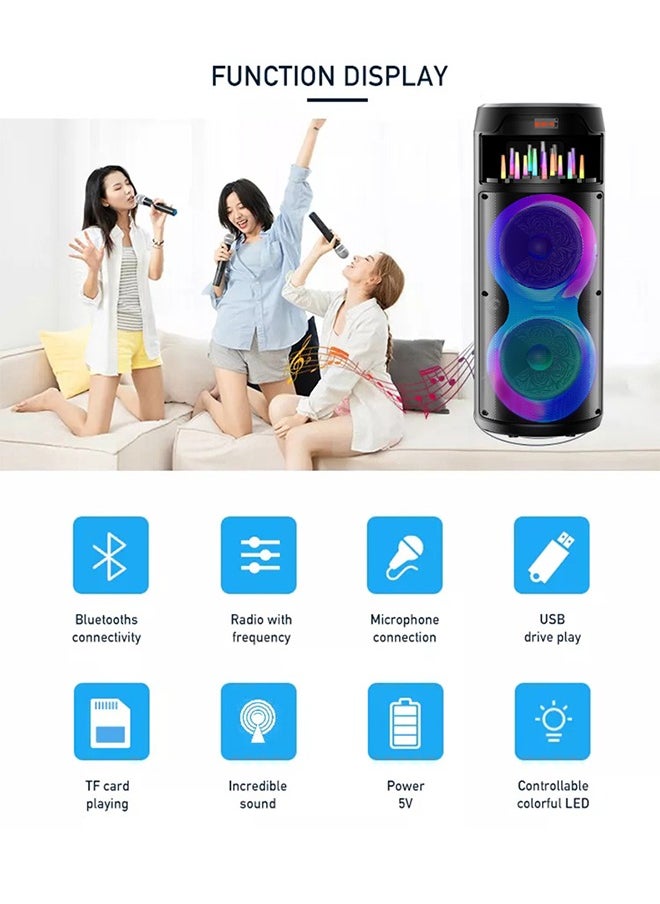 Generic - Bluetooth PA Speaker System Rechargeable Outdoor Bluetooth Speaker Portable PA System Dual 8” Subwoofer 1” Tweeter Microphone In Party Lights USB Radio Remote - Image 1