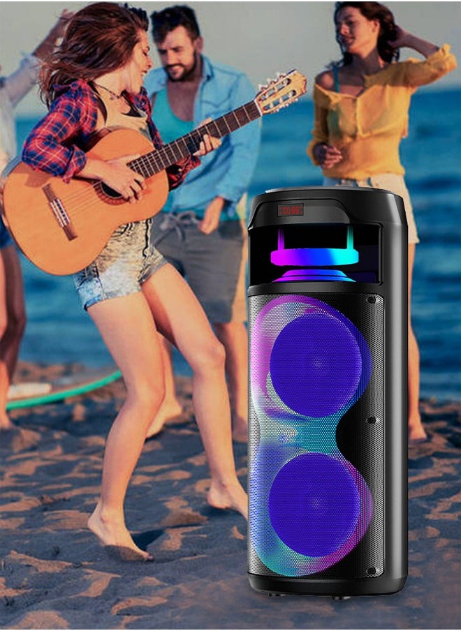 Generic - Bluetooth PA Speaker System Rechargeable Outdoor Bluetooth Speaker Portable PA System Dual 8” Subwoofer 1” Tweeter Microphone In Party Lights USB Radio Remote - Image 1