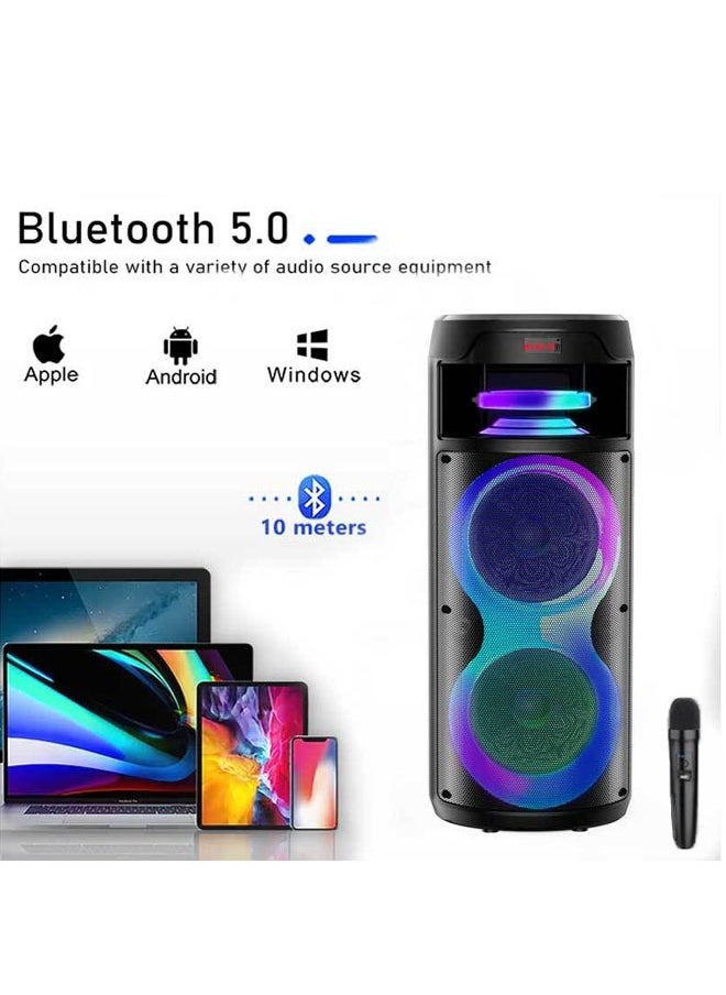 Generic - Bluetooth PA Speaker System Rechargeable Outdoor Bluetooth Speaker Portable PA System Dual 8” Subwoofer 1” Tweeter Microphone In Party Lights USB Radio Remote - Image 1