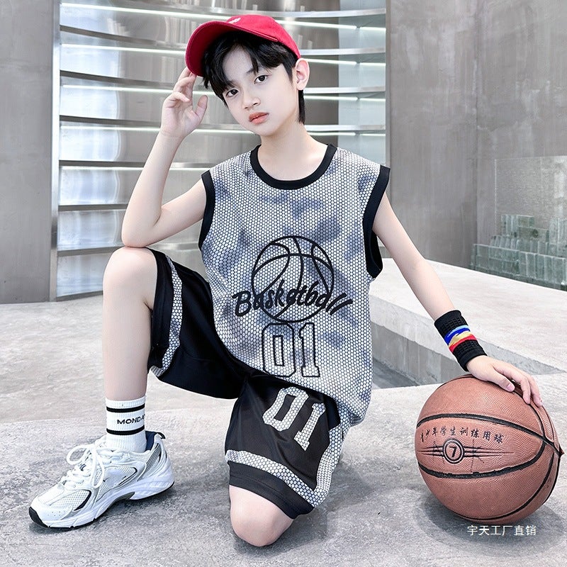 Children'S Clothing Boys Basketball Uniform Quick-Drying Suit Children'S Sleeveless Vest Summer Clothing Boys Summer Middle And Large Children'S Sports Jersey - Image 3