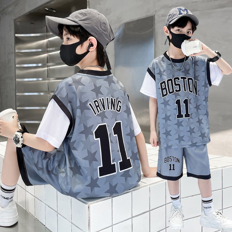 Children'S Clothing Boys Basketball Uniform Quick-Drying Suit Children'S Sleeveless Vest Summer Clothing Boys Summer Middle And Large Children'S Sports Jersey - Image 1