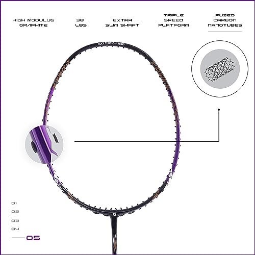 Apacs Finapi 232 (Unstrung, 38 LBS Max Tension) Made in Vietnam | 100% Japanese Graphite | High Modulus | High Power Badminton Racket with Free Full Cover | G1-4 1/4 inches (Purple) - Image 3