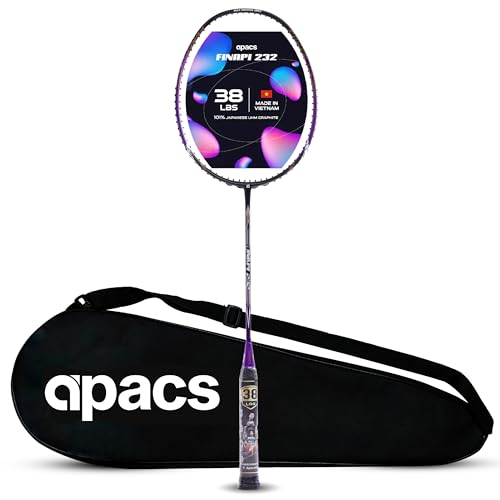 Apacs Finapi 232 (Unstrung, 38 LBS Max Tension) Made in Vietnam | 100% Japanese Graphite | High Modulus | High Power Badminton Racket with Free Full Cover | G1-4 1/4 inches (Purple) - Image 1