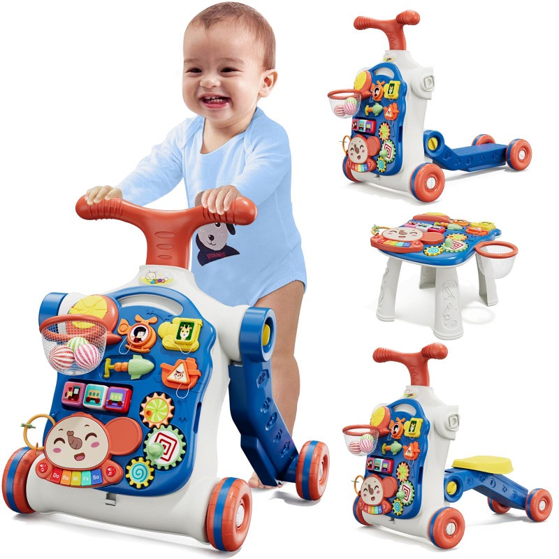 HYES 5 in 1 Baby Push Walker for Baby Boy Activity Center Learning to Walk Sit to Stand Early Learning Push Toys for Infant 12 Months Walking Toys Gift for Toddler Boys Blue - Image 4