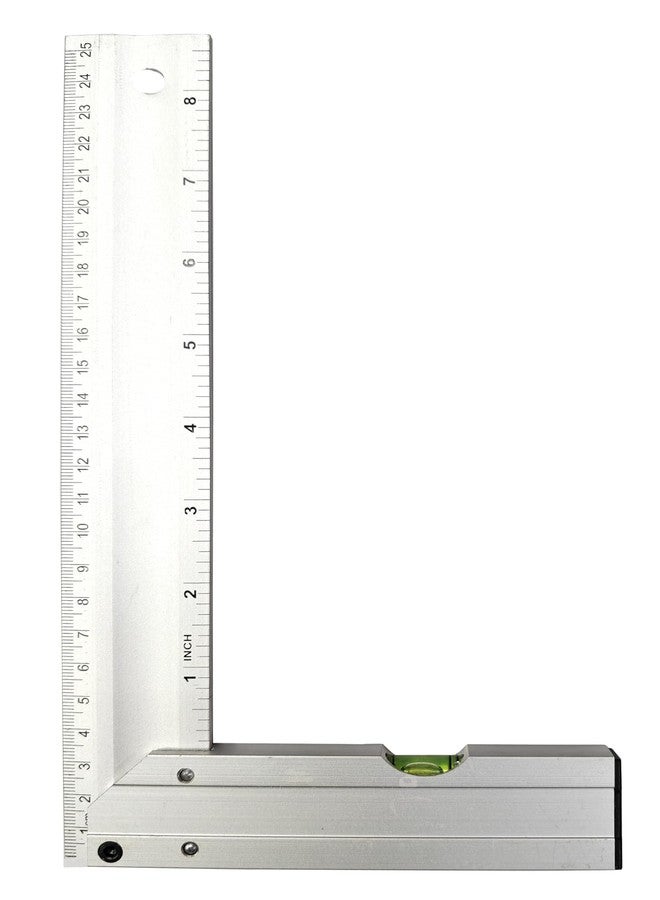 Mass Pro Carpenter Try Square In-Build Spirit Level, Aluminium, Metric and Imperial Measuring Ruler (10" Inch 1Pc) - Image 1
