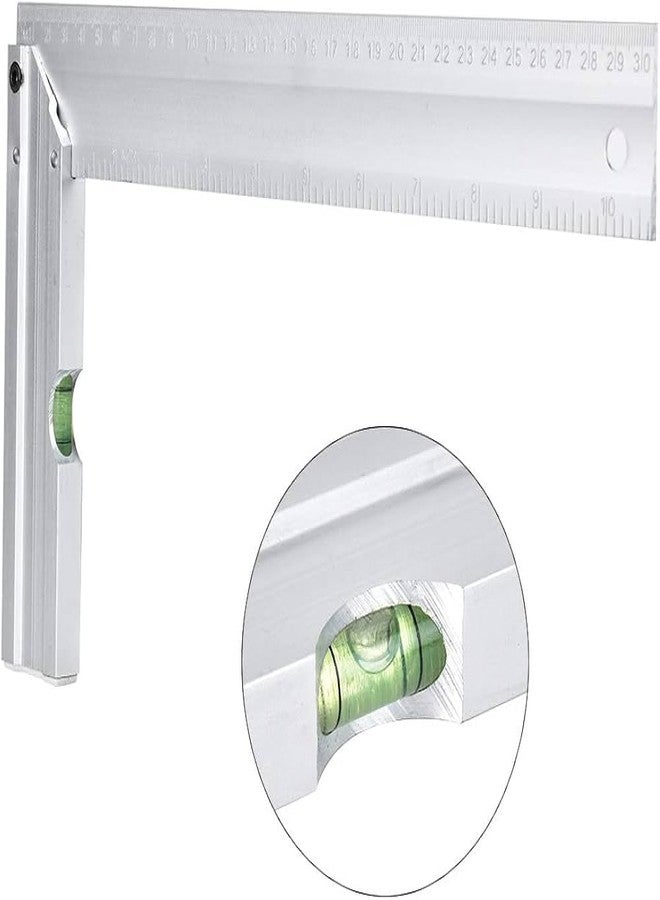 Mass Pro Carpenter Try Square In-Build Spirit Level, Aluminium, Metric and Imperial Measuring Ruler (10" Inch 1Pc) - Image 2