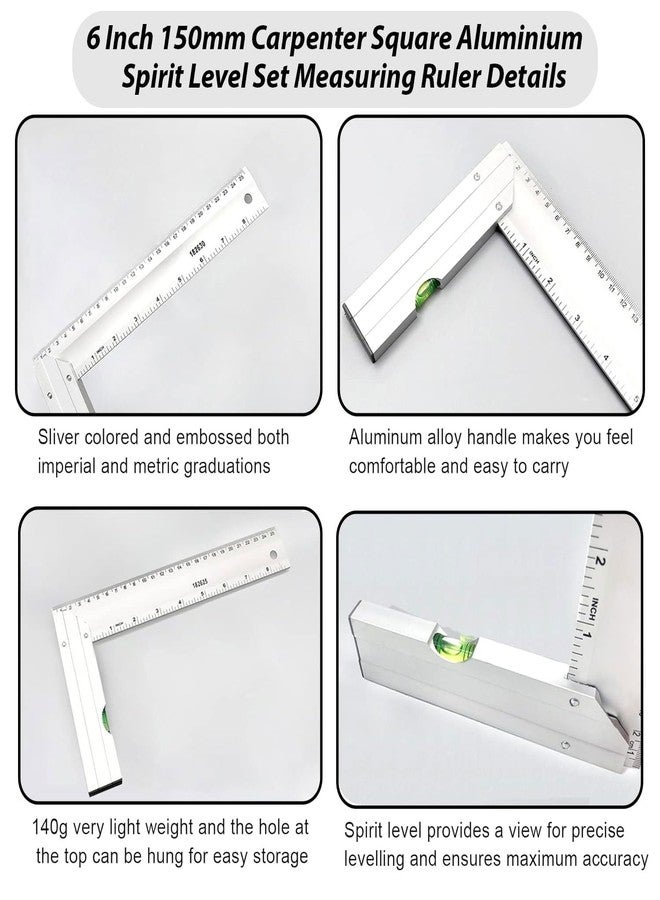 Mass Pro Carpenter Try Square In-Build Spirit Level, Aluminium, Metric and Imperial Measuring Ruler (10" Inch 1Pc) - Image 3