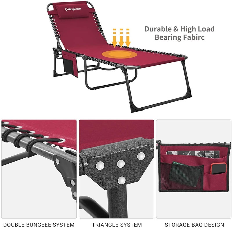 KingCamp Chaise Lounge Chairs Outdoor Foldable Patio Sun Chair for Outside Camping Sunbathing Beach Lawn Pool Garden Yard Folding Lightweight Heavy Duty Portable Adjustable Lounge with Pillow - Image 5
