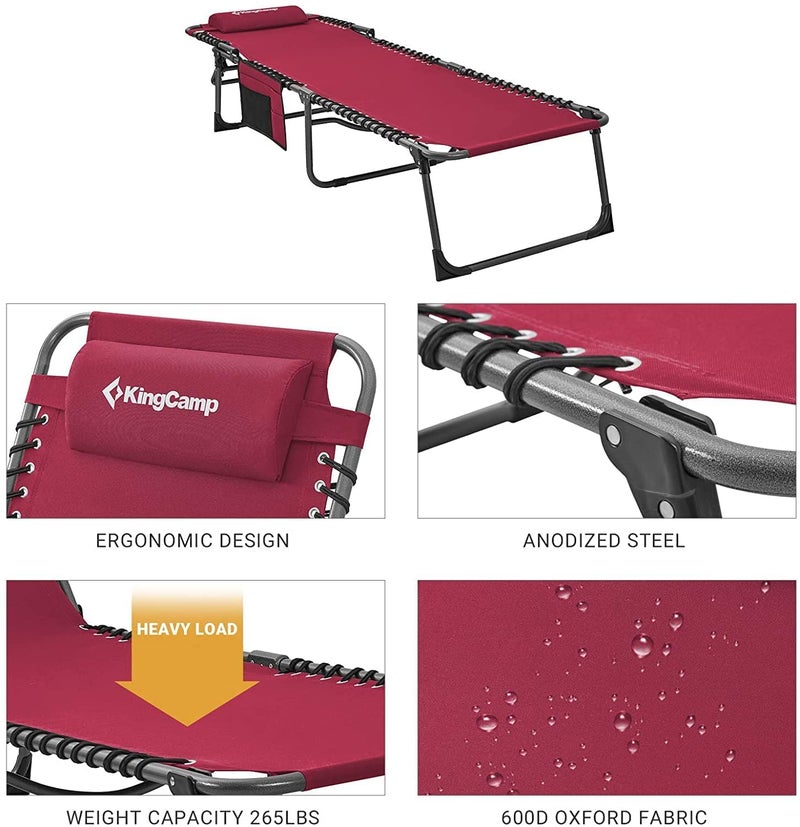 KingCamp Chaise Lounge Chairs Outdoor Foldable Patio Sun Chair for Outside Camping Sunbathing Beach Lawn Pool Garden Yard Folding Lightweight Heavy Duty Portable Adjustable Lounge with Pillow - Image 3