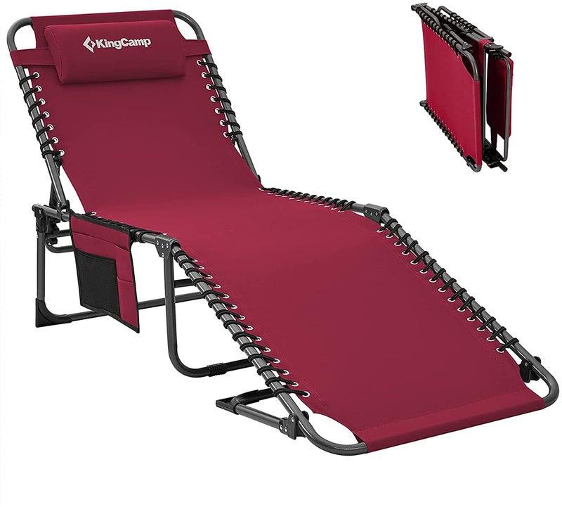 KingCamp Chaise Lounge Chairs Outdoor Foldable Patio Sun Chair for Outside Camping Sunbathing Beach Lawn Pool Garden Yard Folding Lightweight Heavy Duty Portable Adjustable Lounge with Pillow - Image 1