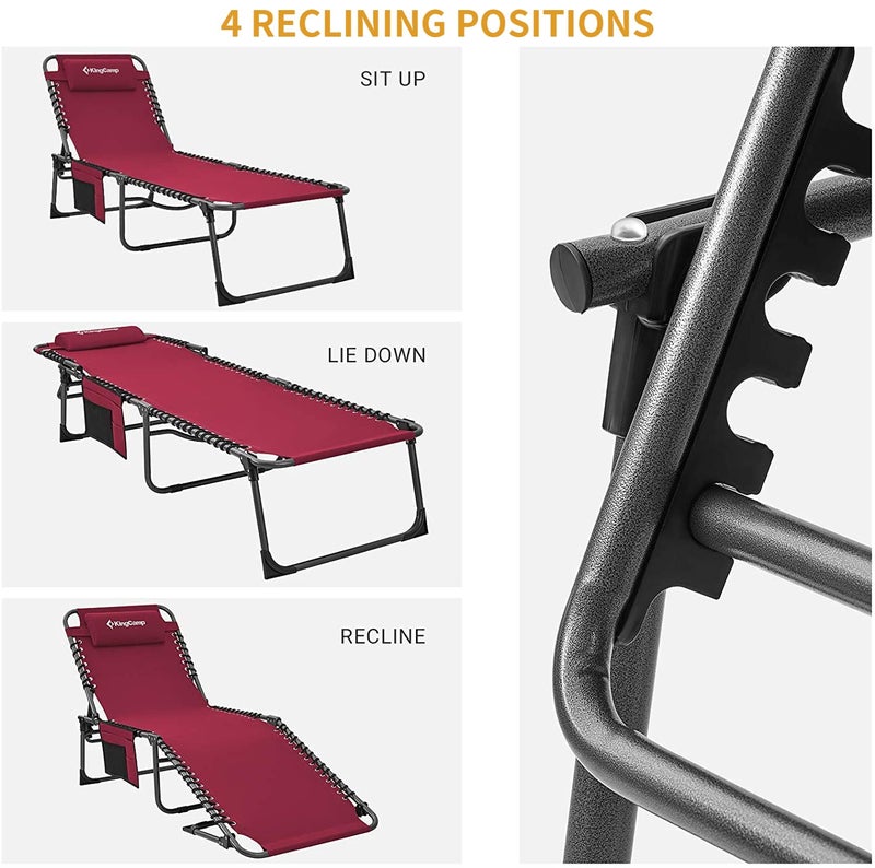 KingCamp Chaise Lounge Chairs Outdoor Foldable Patio Sun Chair for Outside Camping Sunbathing Beach Lawn Pool Garden Yard Folding Lightweight Heavy Duty Portable Adjustable Lounge with Pillow - Image 4