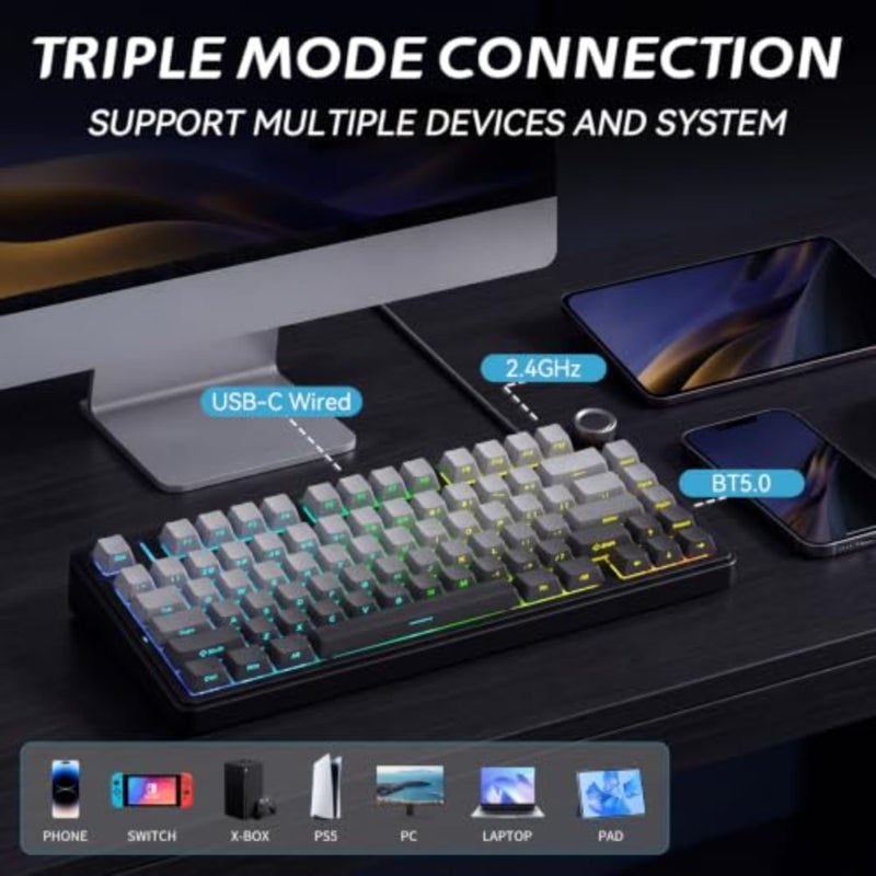 AULA F75 75% Wireless Gasket Gaming Keyboard, Hot Swappable Gaming Keyboard, Pre-Lubed Reaper Switches, Five-Layer Padding and Knob, 2.4GHz/Bluetooth 5.0/USB-C Tri-Mode, RGB Backlit for PC/Mac - Image 3