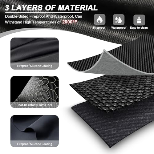 RERAMDO 48 X 30 Inch Under Grill Mats for Outdoor Grill DoubleSided FireproofWaterproofOilProof Grill Pad BBQ Matt for Under Grill Indoor FireplaceFire Pit Mat Deck and Patio Protector Mat - Image 3