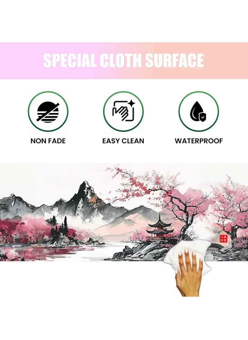 Generic - Japanese Watercolor Cherry Blossom Pink Mouse Pad, Gaming Mouse Pad,Non-Slip Water-Resistant  Anime Mouse pad, Large Mouse Pad, Mouse pad Gaming,, Office Desk Decor 30cm x 70cm x 2mm - Image 1
