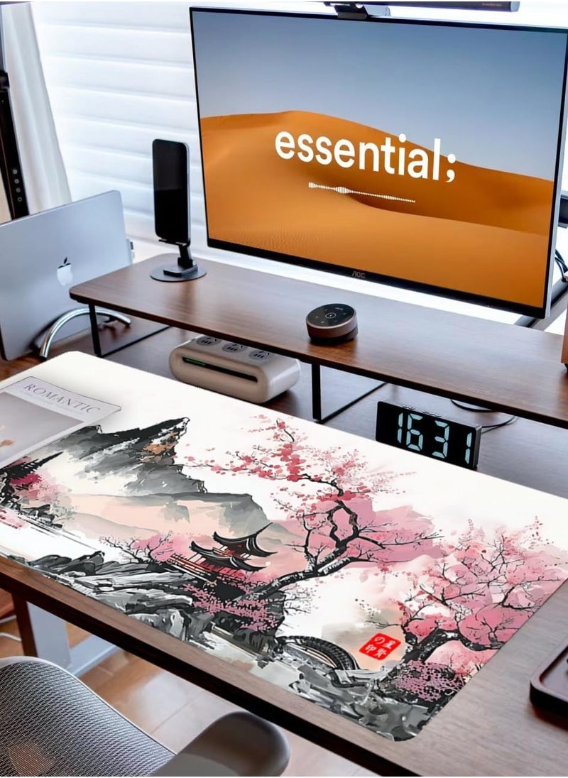 Generic - Japanese Watercolor Cherry Blossom Pink Mouse Pad, Gaming Mouse Pad,Non-Slip Water-Resistant  Anime Mouse pad, Large Mouse Pad, Mouse pad Gaming,, Office Desk Decor 30cm x 70cm x 2mm - Image 1