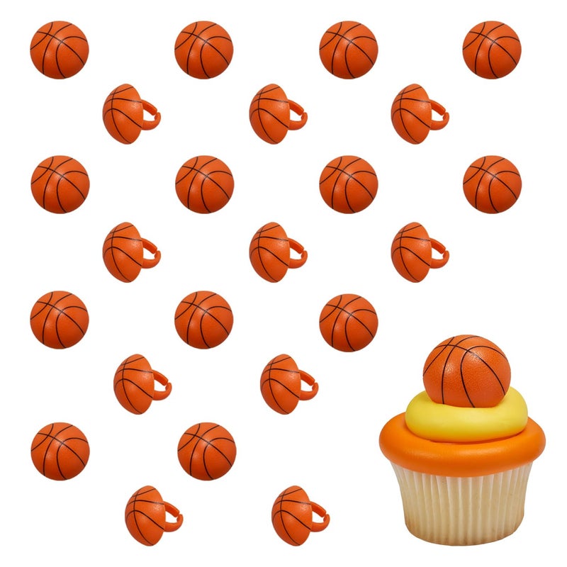 DECOPAC 3D Basketball Rings, Cupcake Decorations, Food Safe Cake Toppers â€“ 24 Pack - Image 1