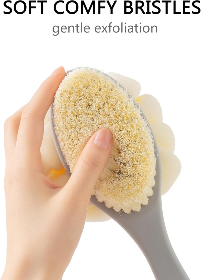 Arswin Shower Body Brush with Bristles and Large Pumpkin LoofahBack Scrubber Bath Mesh Sponge with AntiSlip Curved Long Handle for Skin ExfoliatingMassage Bristles for Wet or DryMen Women Grey - Image 3