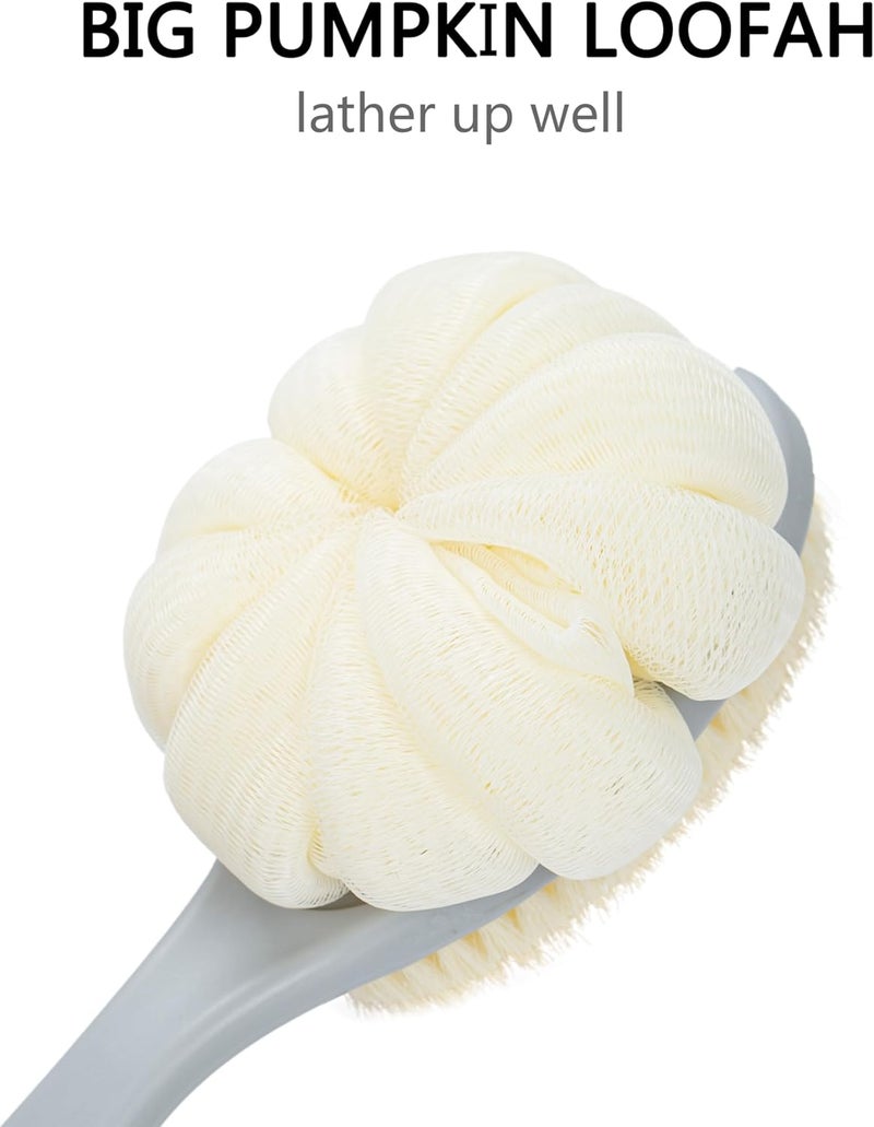Arswin Shower Body Brush with Bristles and Large Pumpkin LoofahBack Scrubber Bath Mesh Sponge with AntiSlip Curved Long Handle for Skin ExfoliatingMassage Bristles for Wet or DryMen Women Grey - Image 4
