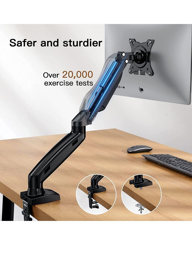 NTECH Single LCD Monitor Stand Height Adjustable Monitor Mount Desk Mount Stand Fit 17" to 27 Inch Screens Gas Spring Arm Holds (4.4 To 14.3lbs) with Clamp Grommet Mounting Base Black - Image 2
