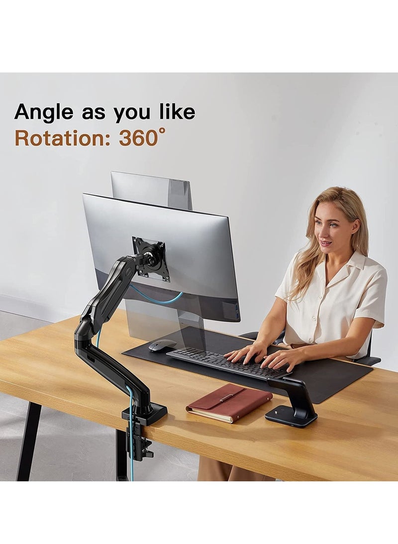 NTECH Single LCD Monitor Stand Height Adjustable Monitor Mount Desk Mount Stand Fit 17" to 27 Inch Screens Gas Spring Arm Holds (4.4 To 14.3lbs) with Clamp Grommet Mounting Base Black - Image 4