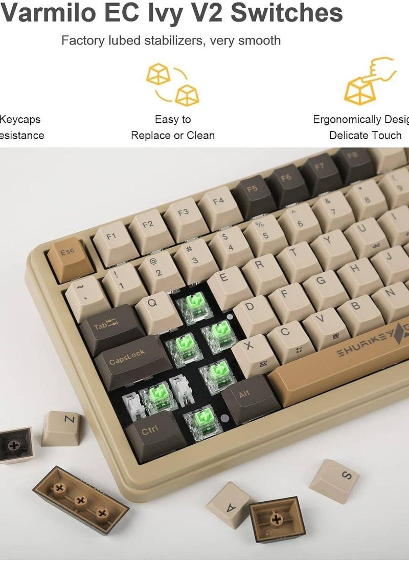 Varmilo - Varmilo Shurikey Saizo 002 75% Wired/Wireless Mechanical Gaming Keyboard, EC V2 Ivy Switches, Double Shot Keycaps, 4400mAh Battery Capacity, English (US) Layout, Brown - Image 1