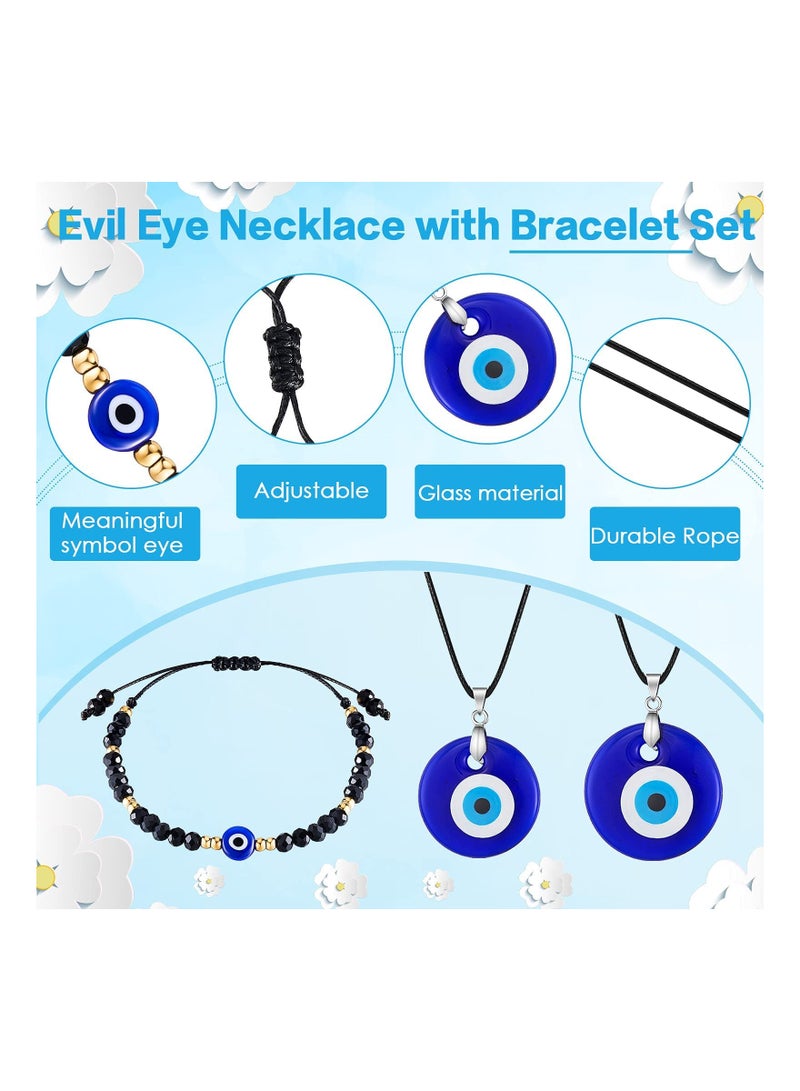 SYOSI 4 Pieces Evil Eye Bracelet and Necklace Set Third Eye Jewelry Blue Eye Bead Hamsa Hand Stretch Bracelet and Glass Eye Faux Leather Rope Chain Necklace for Women and Men - Image 3