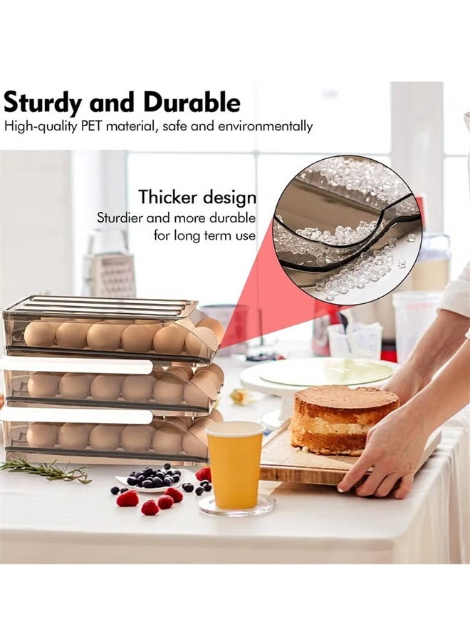 هومستر 2 طبقة حامل البيض, تلقائيا المتداول حاوية تخزين البيض للثلاجة, 36 بيضة طازجة تخزين مربع الثلاجة, البيض تخزين حاوية منظم سلة, علبة البيض البلاستيكية, بني - Image 5