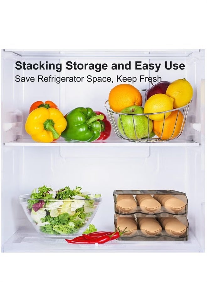 هومستر 2 طبقة حامل البيض, تلقائيا المتداول حاوية تخزين البيض للثلاجة, 36 بيضة طازجة تخزين مربع الثلاجة, البيض تخزين حاوية منظم سلة, علبة البيض البلاستيكية, بني - Image 3