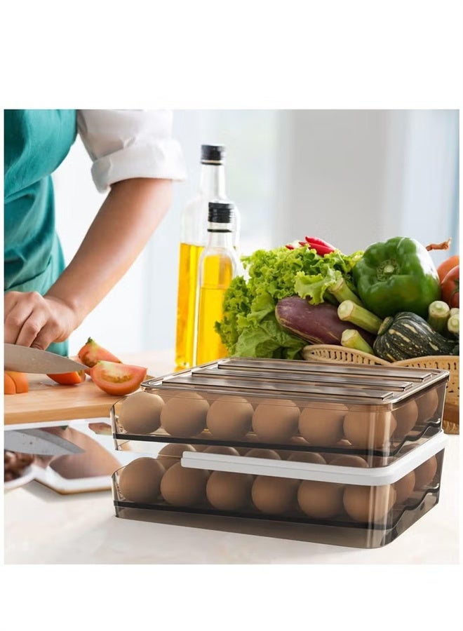 هومستر 2 طبقة حامل البيض, تلقائيا المتداول حاوية تخزين البيض للثلاجة, 36 بيضة طازجة تخزين مربع الثلاجة, البيض تخزين حاوية منظم سلة, علبة البيض البلاستيكية, بني - Image 2