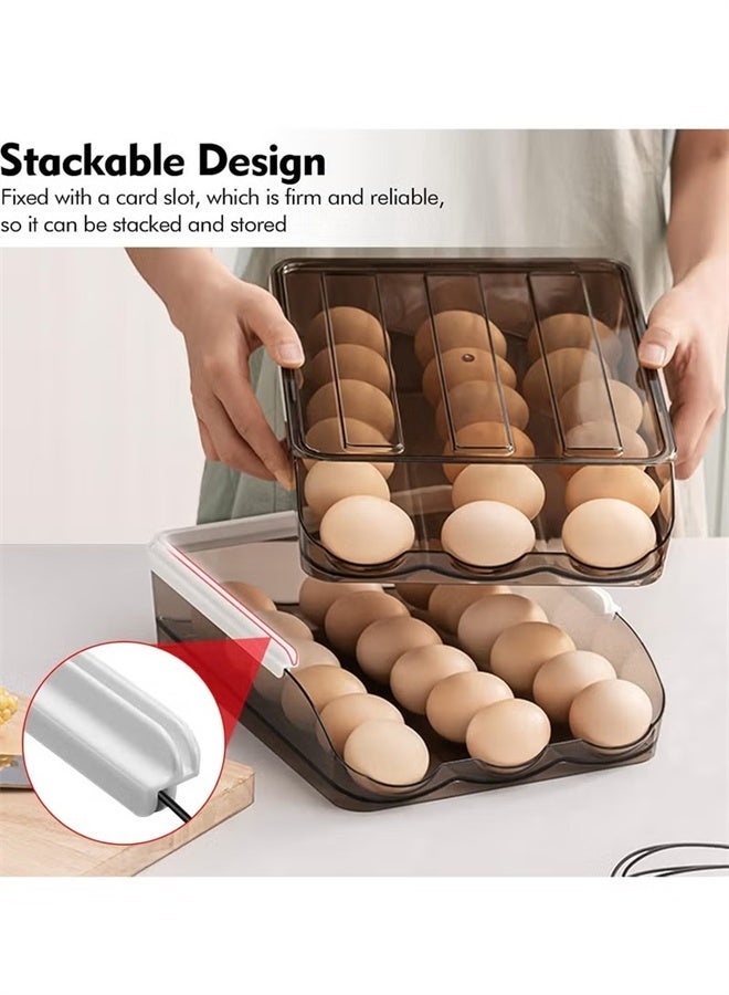 HOMESTAR 2 Layer Egg Holder, Automatically Rolling Egg Storage Container for Refrigerator, 36 Egg Fresh Storage Box for Fridge, Egg Storage Container Organizer Bin, Plastic Egg Tray, Brown - Image 3