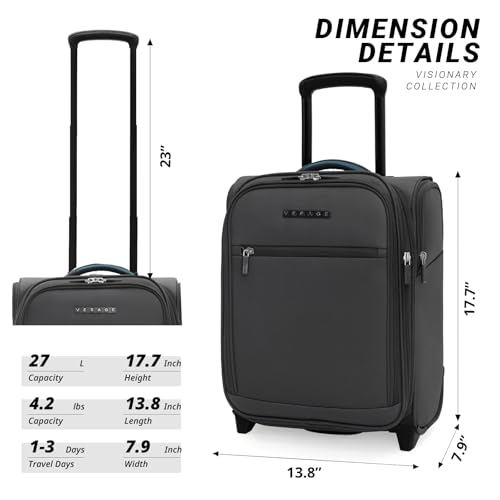 Verage 16 inch Underseat Carry On Luggage with Wheels Grey Softside Small Suitcase Spinner Wheeled Rolling Travel Laptop Bag for Airlines Airplanes Short Trip Men Women - Image 3