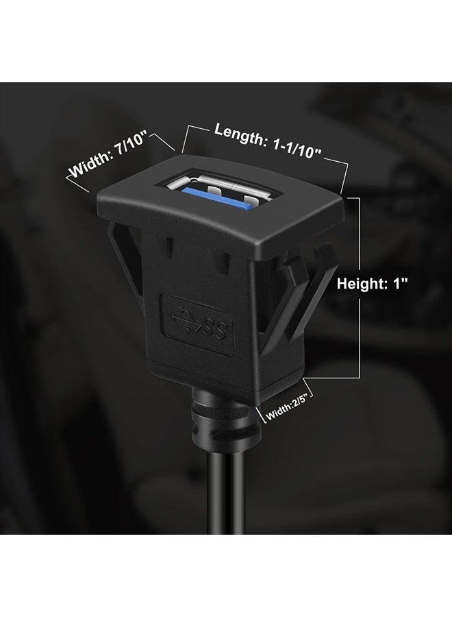 BATIGE Square Single Port USB 3.0 Panel Flush Mount Extension Cable with Buckle for Car Truck Boat Motorcycle Dashboard 3ft - Image 4