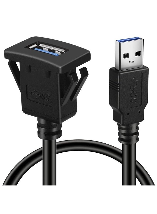 BATIGE Square Single Port USB 3.0 Panel Flush Mount Extension Cable with Buckle for Car Truck Boat Motorcycle Dashboard 3ft - Image 1