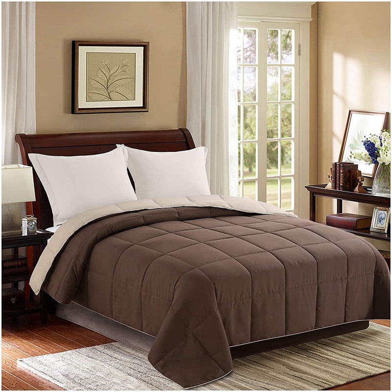 TIQH 220 GSM Siliconised Microfibre Reversible Comforter Single Bed Brown Beige - Image 1