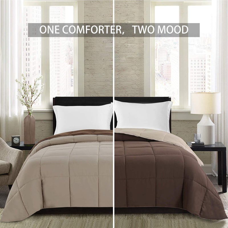 TIQH 220 GSM Siliconised Microfibre Reversible Comforter Single Bed Brown Beige - Image 2