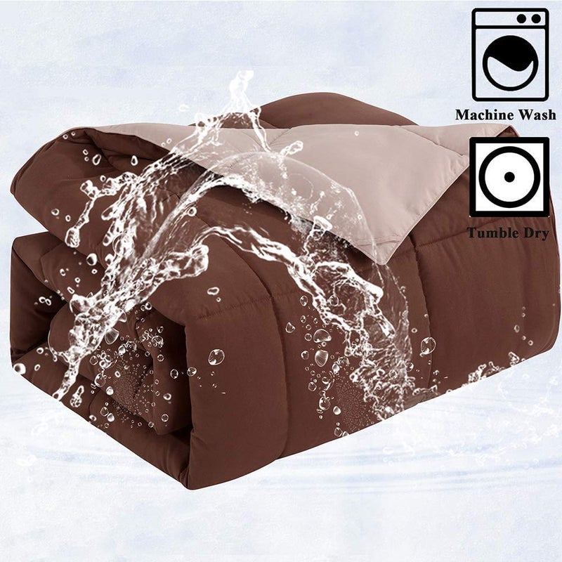 TIQH 220 GSM Siliconised Microfibre Reversible Comforter Single Bed Brown Beige - Image 5