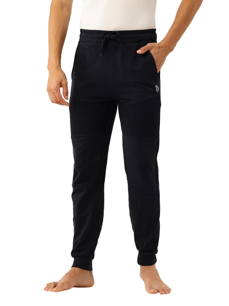 John Players Men’s 100% Terry Cotton Joggers with Pocket Ribbed Front Panel & Side Pockets – Navy Blue | Trendy Mens Joggers Track Pants, Gym Track Pants for Man, Lower for Man Cotton JLB005M08 (S) - Image 1