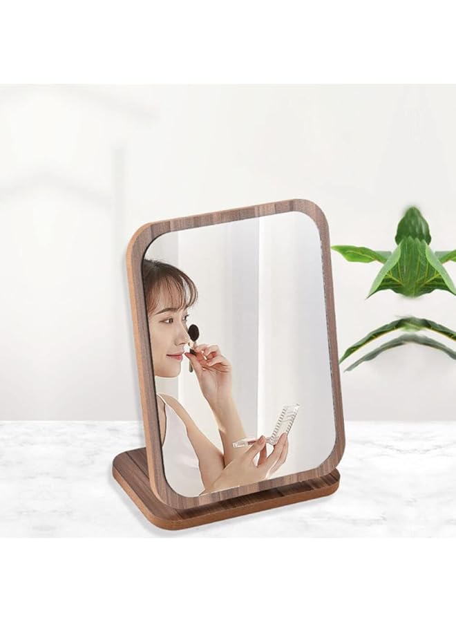 erorex Vanity Makeup Mirror With Natural Bamboo Stand Fold Down Desk Makeup Mirror With Stand Wooden Desktop Mirror Folding Table Desk Countertop Mirror - Image 2