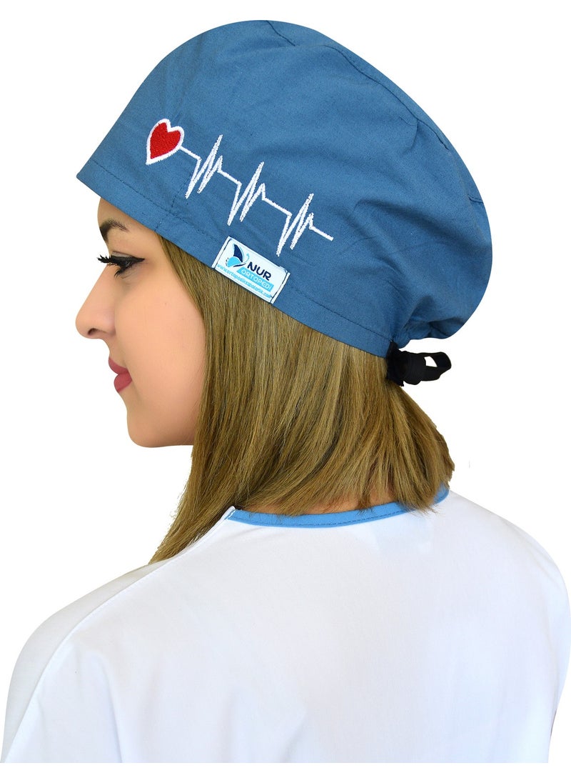 Nur Ortopedi Oil Heart Rhythm Embroidered Doctor Nurse Hospital Medical Surgical Bonnet  - Image 3