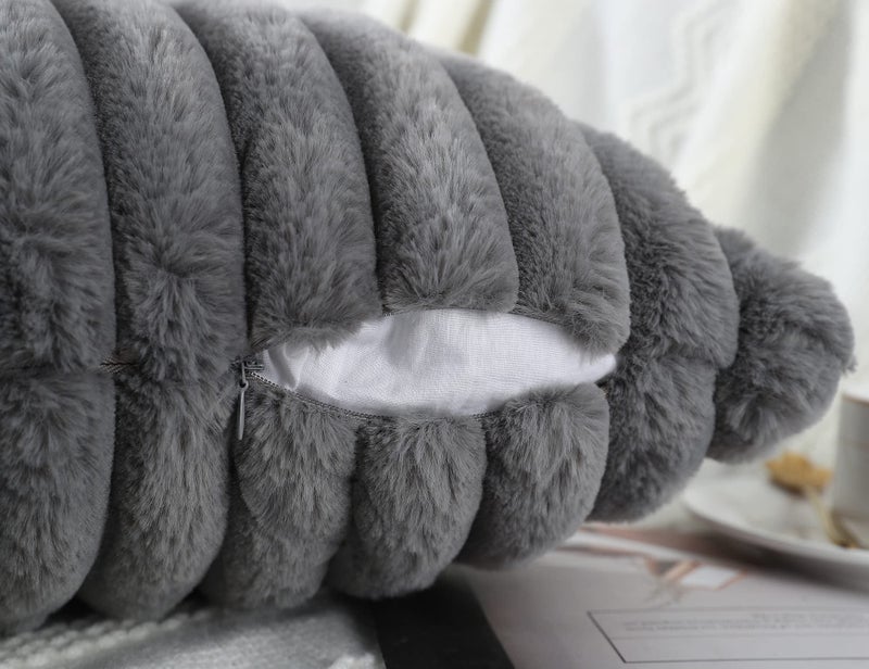 PANOD Faux Fur Decorative Lumbar Throw Pillow Covers 16 x 24 Plush Long Boho Lumbar Pillow Covers Pillow Case Cushion Case for Bed Sofa Farmhouse Livingroom Grey - Image 5