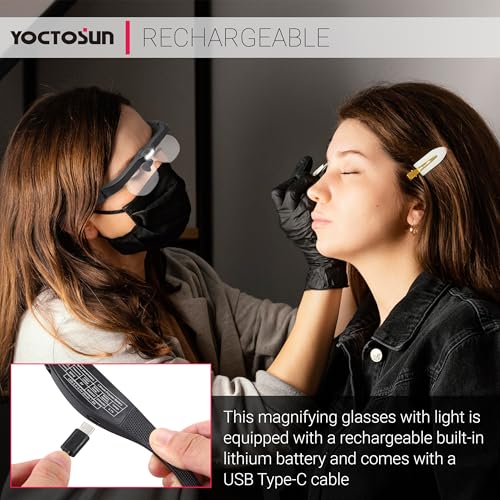 YOCTOSUN Magnifying Glasses with Light, Rechargeable Head Magnifier Glasses with 3 LED Lights and Detachable Lenses 1.5X, 2.5X, 3.5X, 5X, Magnifying Headset for Close Work Hobby Jewelry Crafts - Image 5