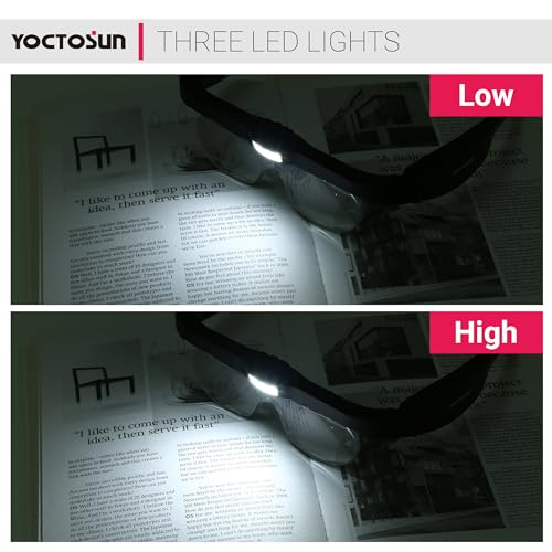 YOCTOSUN Magnifying Glasses with Light, Rechargeable Head Magnifier Glasses with 3 LED Lights and Detachable Lenses 1.5X, 2.5X, 3.5X, 5X, Magnifying Headset for Close Work Hobby Jewelry Crafts - Image 4