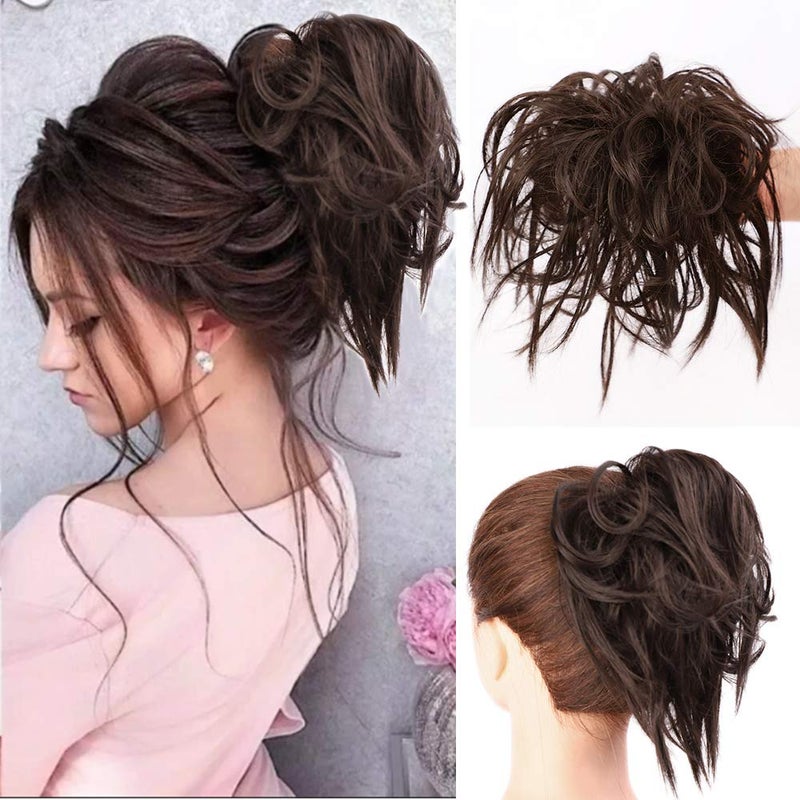 Lativ Messy Hair Bun Tousled Updo Hair Scrunchies Extension With Elastic Rubber Band Messy Hair Accessories Hair Pieces for Women Girls Messy Bun Brown