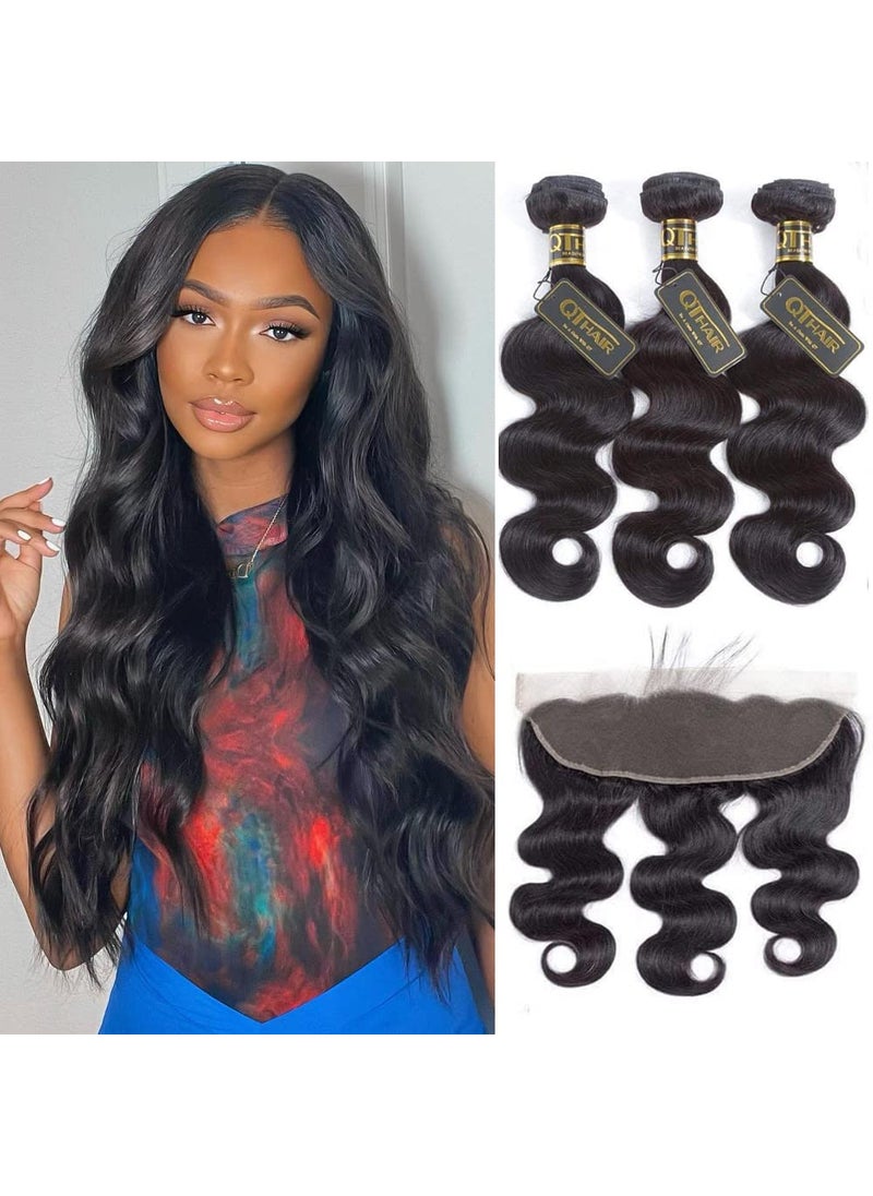 QTHAIR - QTHAIR 16A Brazilian Body Wave Hair Bundles with HD Lace Frontal 18 20 2216Natural Color100 Unprocessed Brazilian Human Hair Bundles Body Wave with 13x4 Ear to Ear Frontal Full Thick - Image 1