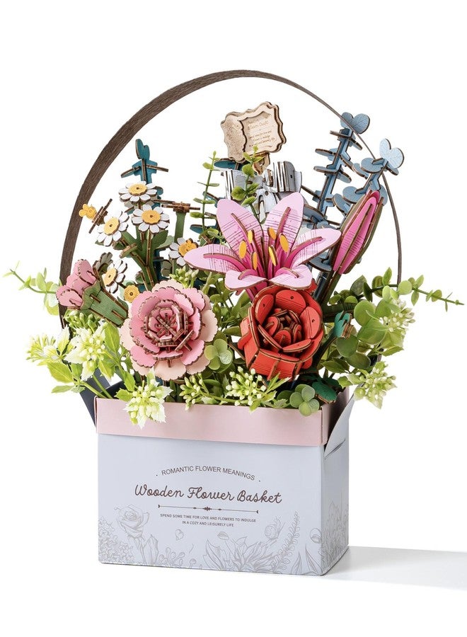 Rowood 3D Puzzles for Adults,Mother's Day DIY Wooden Flower Basket,Artifical Flowers Bouquet Building Craft Kits for Adults,DIY Botanical Collection,Gift on Valentines Day/Birthday/Teacher's Day-TW03H - Image 1