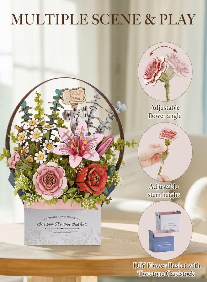 Rowood 3D Puzzles for Adults,Mother's Day DIY Wooden Flower Basket,Artifical Flowers Bouquet Building Craft Kits for Adults,DIY Botanical Collection,Gift on Valentines Day/Birthday/Teacher's Day-TW03H - Image 4