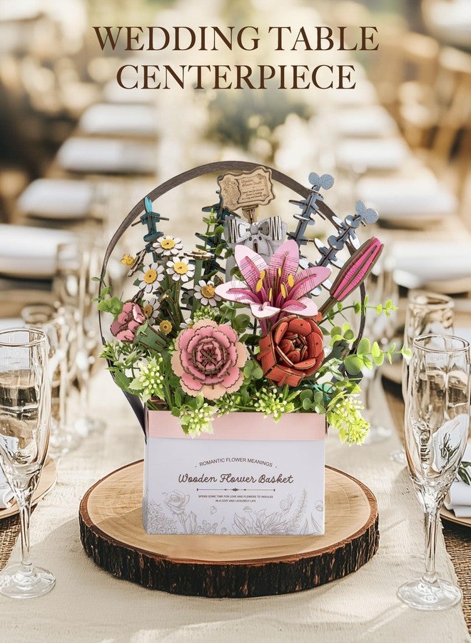 Rowood 3D Puzzles for Adults,Mother's Day DIY Wooden Flower Basket,Artifical Flowers Bouquet Building Craft Kits for Adults,DIY Botanical Collection,Gift on Valentines Day/Birthday/Teacher's Day-TW03H - Image 2
